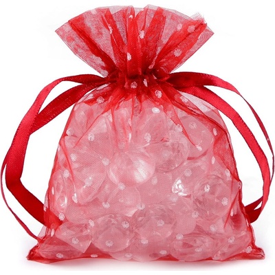 Prima-obchod Dárkový pytlík puntíky 10x13 cm organza, barva 9 14 bordó