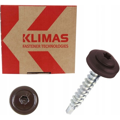 Samořezný střešní farmářský šroub KLIMAS 4,8 x 35 TX RAL 8017 Čokoládově hnědý s podložkou EPDM (250 ks/bal)