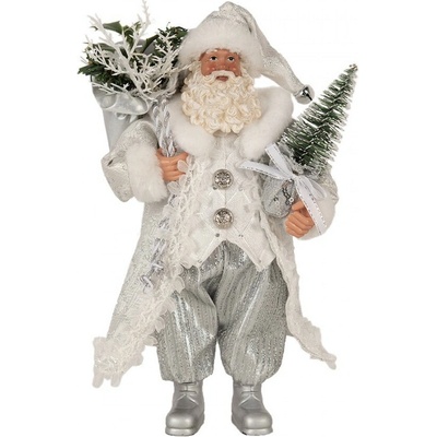 Clayre & Eef Vánoční dekorace taťka Santa Claus v kabátku s dárky a stromkem - 16*10*27 cm