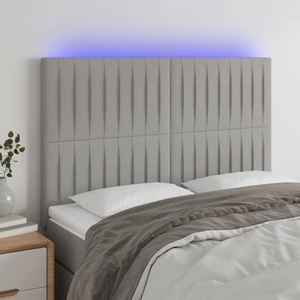 vidaXL LED горна табла за легло, светлосива, 144x5x118/128 см, плат (3122660)