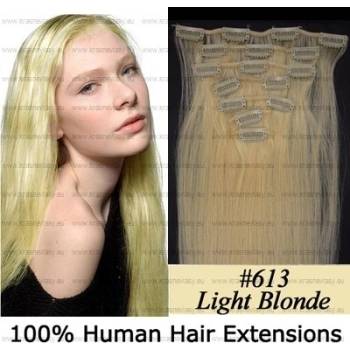 CLIP IN (klipy) pravé vlasy remy 55cm odstín 613 nejsvětlejší blond 7 č 80g