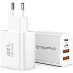 Techsuit Зарядно устройство за стена Techsuit PowerXQuad (CH4) - 2x PD20W Type-C + 2x USB 3.1A, 40W - Бяло
