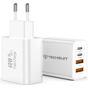 Techsuit Зарядно устройство за стена Techsuit PowerXQuad (CH4) - 2x PD20W Type-C + 2x USB 3.1A, 40W - Бяло