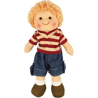 Bigjigs Toys Мека кукла Bigjigs - Хари, с тениска и къси панаталонки, 28 cm (BJD009)