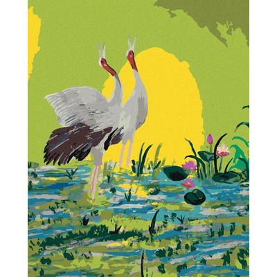 zuty Malování Podle Čísel Dva Jeřábi Na Zeleném Pozadí 80 x 100 Cm Plátno