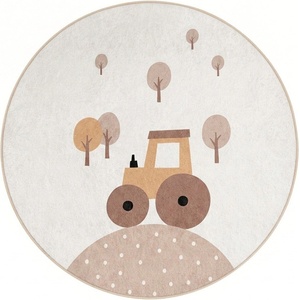 Mila Home Бежов детски килим подходящ за пране ø120 cm Tractor World - Mila Home (HKC-YuvHali-697-120x120)