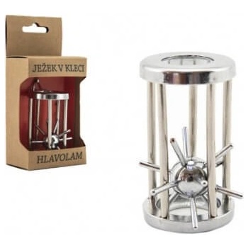 Hlavolam ježek v kleci kovový chromovaný 4,5 x7,5 cm