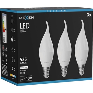 Mexen Nova 3x LED крушка пламък E14, C37, 5W, Неутрална - 4000K, 525 lm - L106-E14-0540-01x03 (L106-E14-0540-01x03)
