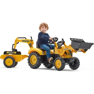 FALK Šlapací traktor Komatsu s nakladačem rypadlem a vlečkou