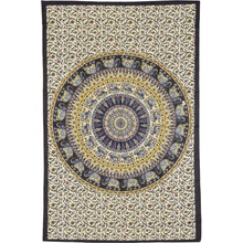 Sanu Babu přehoz na postel s tiskem černo-žlutý sloni a jeleni mandala 130 x 210 cm