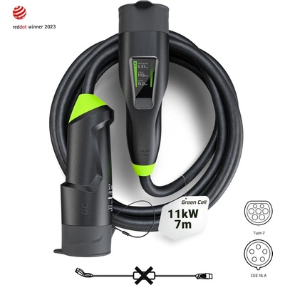 Green Cell EVGC01 Łадна мобилна зарядна станция EV 11 kW 7 м Тип 2 CEE за зареждане на електрически превозни средства EV PHEV 2в1 Wallbox с приложение GC (EVGC01)