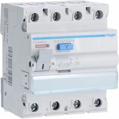 Hager 3+N-pólový 40A 30mA typ A 6kA CDA440J