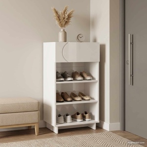 vidaXL Шкаф за обувки 48 x 38 x 87, 5 см Инженерно дърво Бял гланц (8011679)