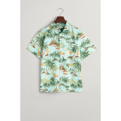 Gant Palm Print Cotton Ss Shirt Turquoise Mist