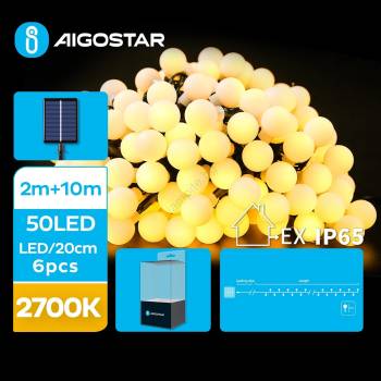 Aigostar - LED соларни декоративни лампички 50xLED/8 функции 12 м IP65 топло бял (AI0426)