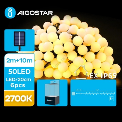 Aigostar - LED соларен декоративен низ 50 LED/8 функции 12м IP65 топло бяло (AI0426)