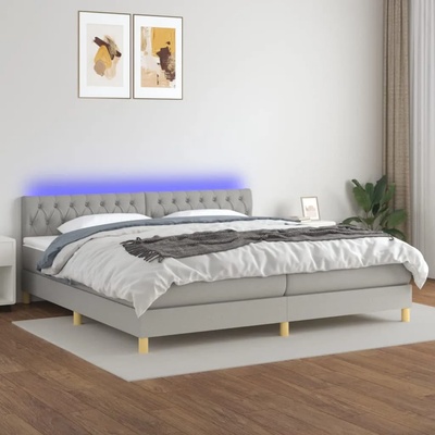 vidaXL Боксспринг легло с матрак и LED, светлосиво, 200x200 см, плат (3133981)