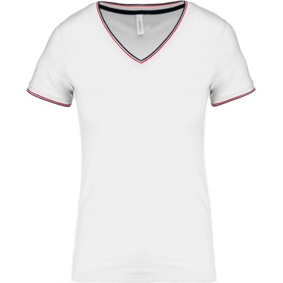 Kariban Tričko K394 s V výstřihem piqué krátký rukáv dámské COT-20K394o6800 Bílá/navy/červená