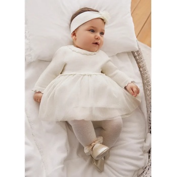 Mayoral Нежна бебешка рокля в мръсно бял цвят с тюл и глитери Майорал