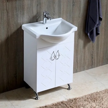 Inter Ceramic Долен шкаф за баня 5529 РОБЕРТО, PVC, бял, с умивалник, 55.5x50x85см (5529)