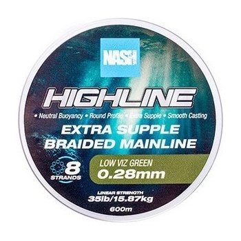 Nash Pletená Šnúra Highline Extra Supple Braid Green 600 m 0,24 mm 13,60 kg
