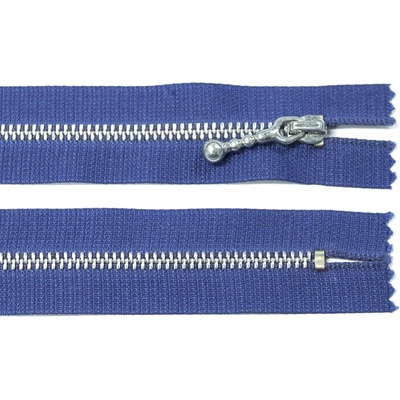 Kovový zip no.3 nerozepínací 18cm královsky modrý (stříbrné zoubky) ozdobný jezdec
