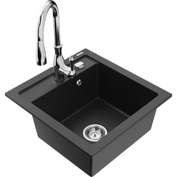 Mexen Vito гранитна мивка с 1 камера и кухненски смесител Savita, черен/сребрист металик - 6503-73-672601-00 (6503-73-672601-00)