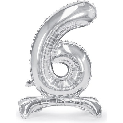 Balónek fóliový číslo 6 stříbrný stojící 70 cm