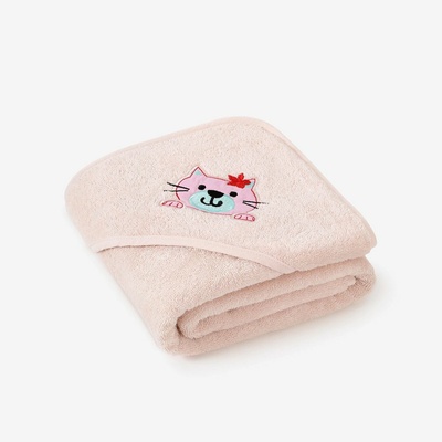 Goldea froté osuška s kapucí kočička na světle růžové 100 x 100 cm – Zboží Dáma