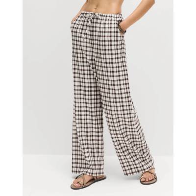 Marks & Spencer Панталони от Gingham материал, с висок процент лен със широки крачоли Marks & Spencer кафяво Marks & Spencer | Kafyav | ЖЕНИ | 10 LONG