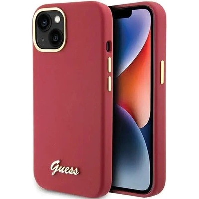 GUESS Кейс Guess Silicone Script Metal Logo & Frame за iPhone 15, червен (3666339149048)