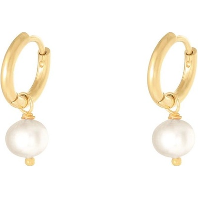 Ornamenti pozlacené náušnice Pearl Medium Hoops gold OOR300170