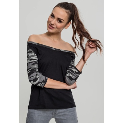 Urban Classics Дамска блуза Urban Classics black/darkcamo с 3/4 ръкавиUB-TB733-01308 - Камуфлаж, размер XS