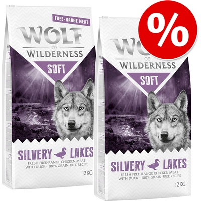 Wolf of Wilderness Soft & Strong Silvery Lakes kuracie z voľného chovu & kačka 2 x 12 kg