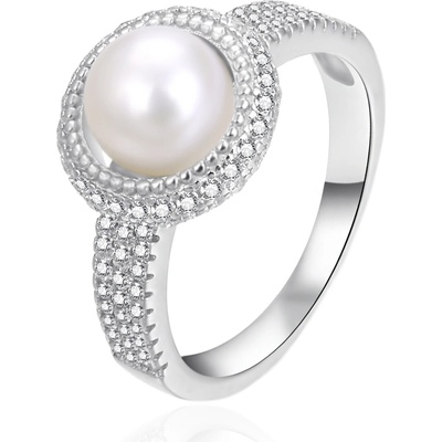 Agato stříbrný prsten s perlou a zirkony AGT R10W