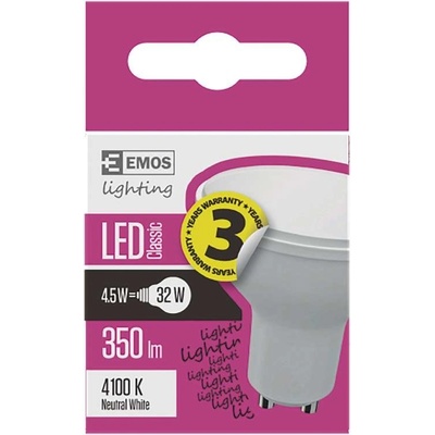 Emos LED žiarovka CLASSIC 4,5W GU10 Neutrálna biela