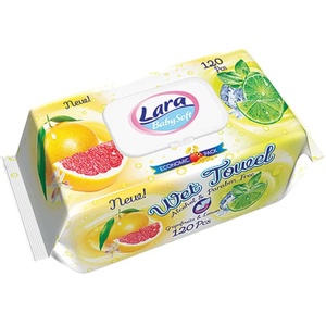 Lara Мокри кърпи с капак Lara Baby Soft - Family, Цитрус, 120 броя (54105) - baby