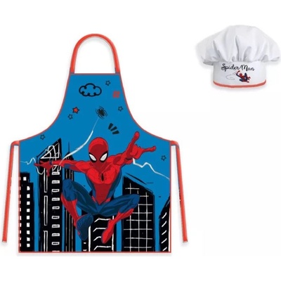 BrandMac Chlapecká zástěra SPIDERMAN CITY set s čepicí modrá