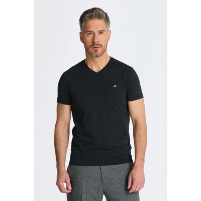 Gant tričko Slim Shield V-Neck čierne