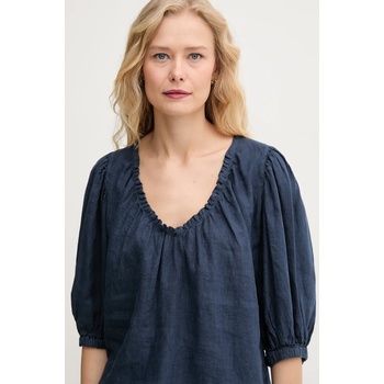 MOS MOSH Ленена блуза Mos Mosh дамска в тъмносиньо с изчистен дизайн 160160 (160160)