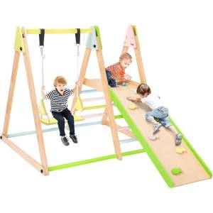 Ginger Home Детски дървен Pikler (пиклер) триъгълник 4 в 1 - люлка, пързалка, катерушка и рампа | Ginger Home (AT-KF-2403)