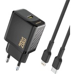 Dudao A26LEU мрежово зарядно устройство с Type-C конектор, 20 W, PD бързо зареждане + Lightning кабел, ЧЕРНО GP-190559 (GP-190559)