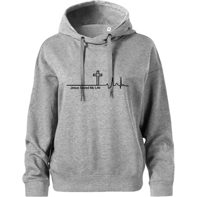 Jesus Saved My Life kříž ekg Oversized mikina dámská Moon kratší + širší Tmavě šedý melír – Zboží Dáma