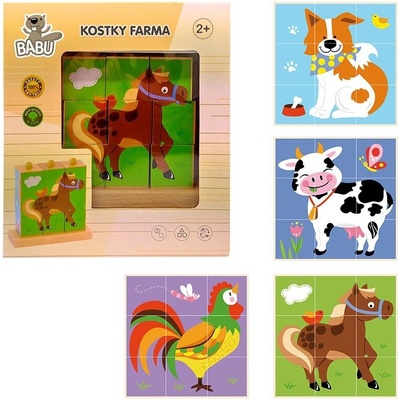 Studo Wood obrázkové kostky zvířatka z farmy 9 ks