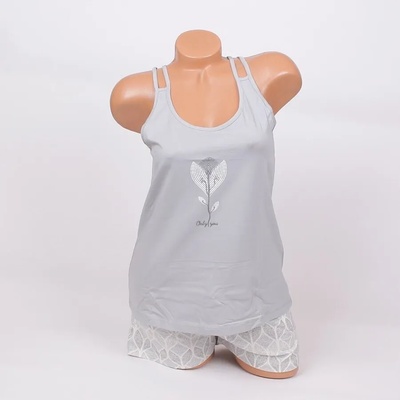 Дамска пижама в сиво с цвете