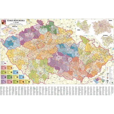 Česká republika administrativní obří - nástěnná mapa 200 x 140 cm, lamino + očka