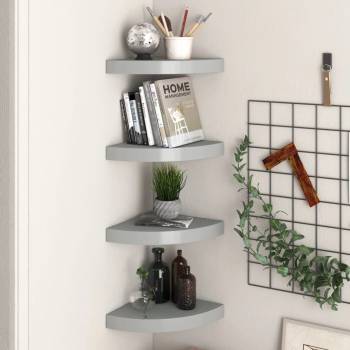 vidaXL 323903 Floating Corner Shelves 4 pcs Grey 25x25x3, 8 cm MDF (323903)