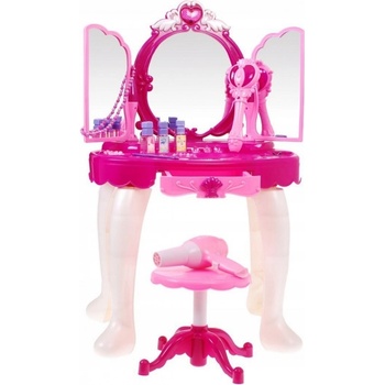 JOKO Detský Toaletný stolík so zrkadlom na diaľkové ovládanie + stolička + vstup MP3 + fén na batérie ružový