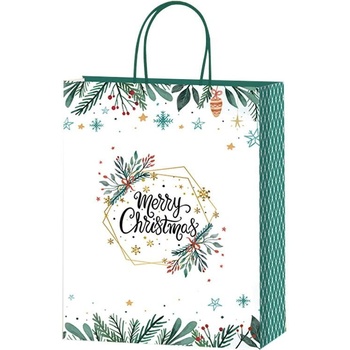 Image 1 of Екстрапак 24 х 33 см подаръчна зелена луксозна хартиена чанта с декор "Весела Коледа