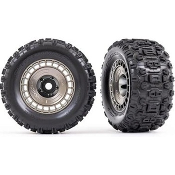 Traxxas колело 3.8", гума Sledgehammer, джанта полуматово черно хромирана с капачка (2)